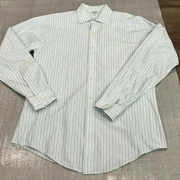 [15.5]Brooks Brothers Slim Fit All Cotton Blue/ Green  Pinstripes Dress Shirt - Picture 2 of 9